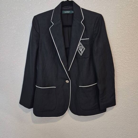Lauren Ralph Lauren Jackets & Blazers - Lauren Ralph Lauren Monogram Linen-Blend Blazer Black Size 6